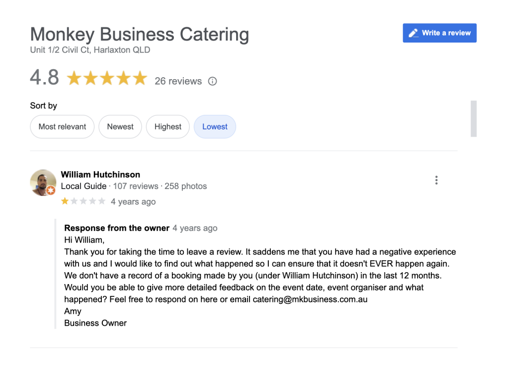 Monkey Business Catering negative feedback